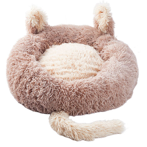 Light Brown 60cm Round Plush Pet Dog Cat Bed with Cute Ears