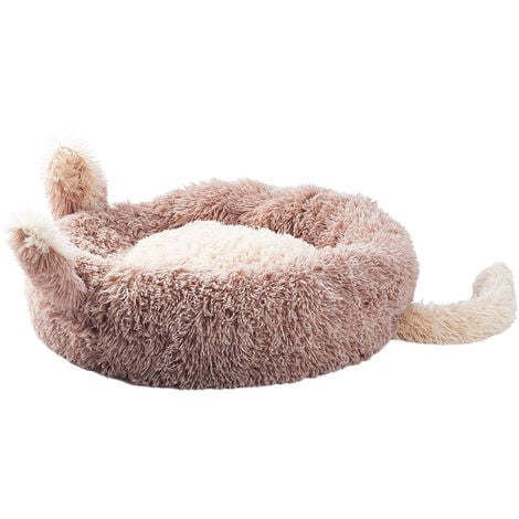 Light Brown 60cm Round Plush Pet Dog Cat Bed with Cute Ears