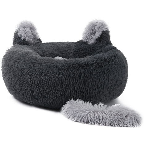 Dark Grey 70cm Round Plush Pet Dog Cat Bed with Cute Ears