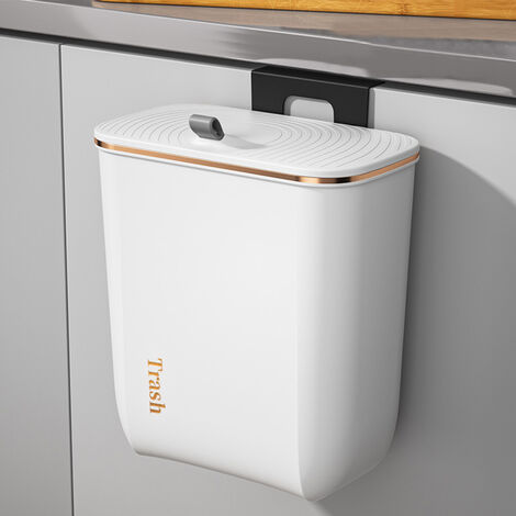 Pearl White 30cm Kitchen Bathroom Hanging Waste Bin with Lid (1/5)