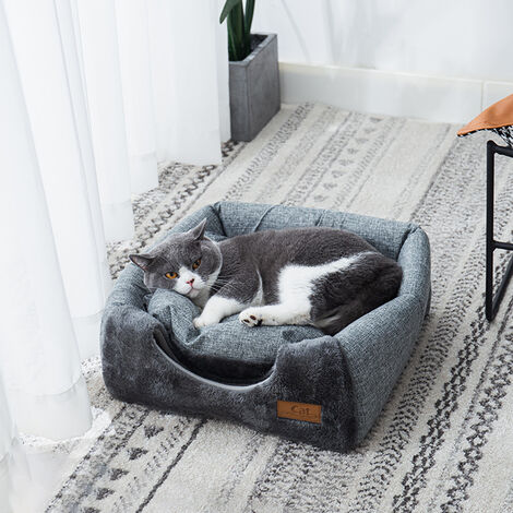 Triangular Large Dog Cat House with Soft Plush Grey Puppy Sleeping Bed Indoor