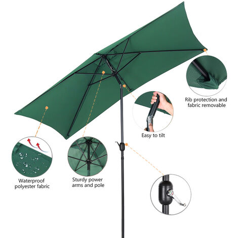 Dark Green 2x3M Large Square Garden Parasol Outdoor Beach Umbrella ...