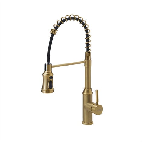 Rotable Pulldown Kitchen Mixer Tap with Spring Spout,Brushed Gold