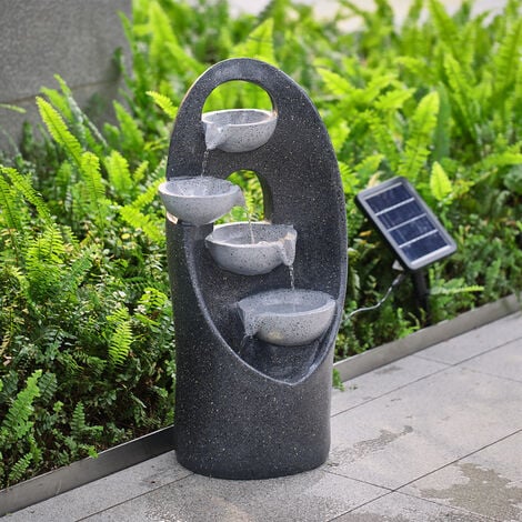 Grey 4 Tier Bowl Fountain LED Resin Water Feature