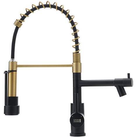 Gold Black Stainless Steel Kitchen Faucet with Pull Down Spring Spout