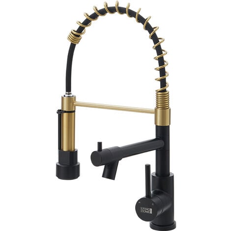 Gold Black Stainless Steel Kitchen Faucet with Pull Down Spring Spout