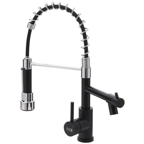 Chrome Black Stainless Steel Kitchen Faucet with Pull Down Spring Spout