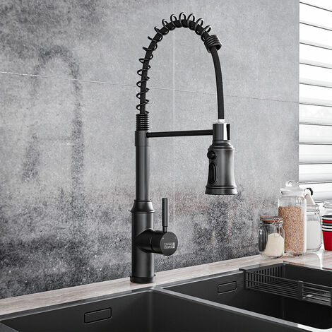 Rotable Pulldown Kitchen Mixer Tap with Spring Spout,Grey