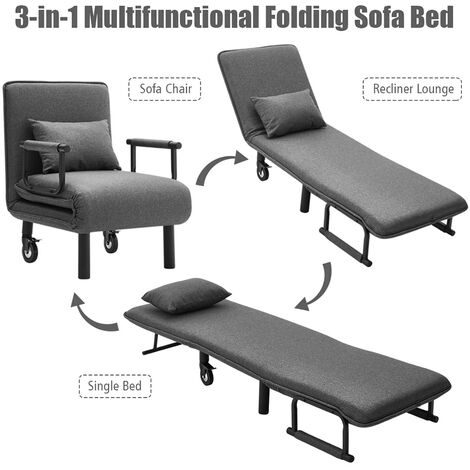 Gray 3 in 1 Foldable Sofa Bed with Pillows