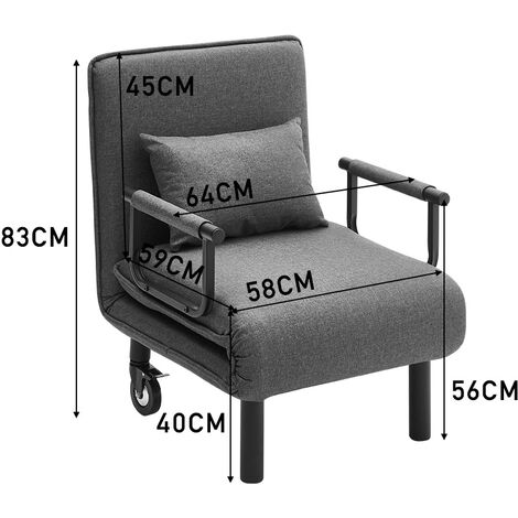 Gray 3 in 1 Foldable Sofa Bed with Pillows