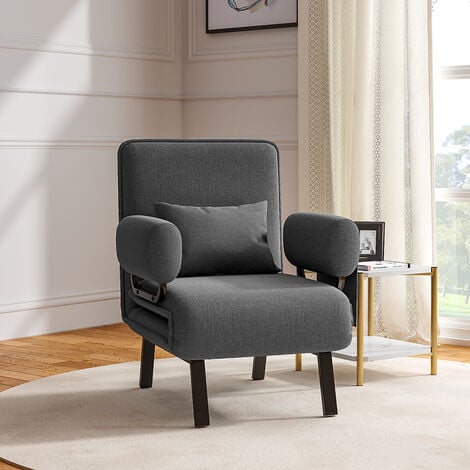Grey Convertible Sofa Bed with Pillow and Pocket