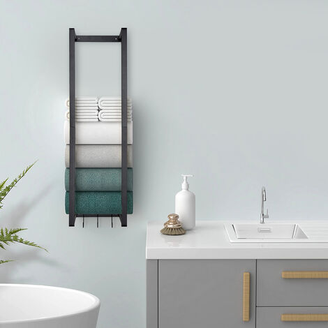 Black Modern Wall Towel Rack with Hooks (1/5)