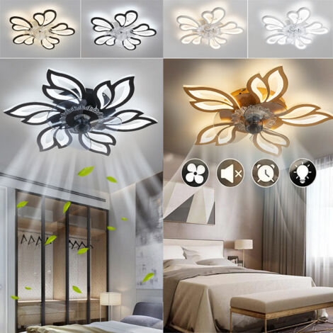 Black Modern Flower Ceiling Fan with 3 Color Lights