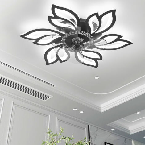 Black Modern Flower Ceiling Fan with 3 Color Lights