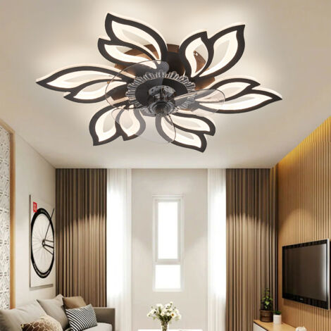 Black Modern Flower Ceiling Fan with 3 Color Lights