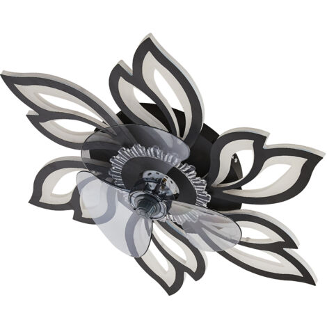 Black Modern Flower Ceiling Fan with 3 Color Lights