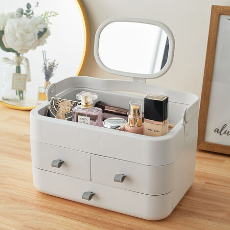 Verve Jelly Organiseur de maquillage avec tiroirs de rangement, miroir de courtoisie, présentoirs de cosmétiques, bureau, bijoux, boîte de rangement pour maquillage pour femmes Verve Jelly Organiseur de maquillage avec tiroirs de rangement, miroir de courtoisie, présentoirs de cosmétiques, bureau, bijoux, boîte de rangement pour maquillage pour femmes