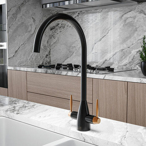Black Twin Lever Mono Kitchen Mixer