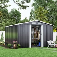 Livingandhome 10ft x 8ft Metal Garden Shed Outdoor Tool shed - Dark Grey