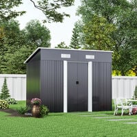 Livingandhome 4ft x 8ft Metal Garden Shed Outdoor Tool shed - Dark Grey