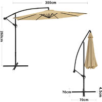 Garden 3M Taupe Banana Parasol Cantilever Hanging Sun Shade Umbrella Shelter