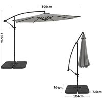 Garden 3M Light Grey Banana Parasol Cantilever Hanging Sun Shade Umbrella Shelter