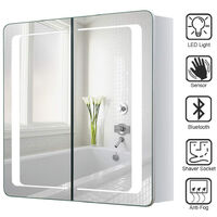 Anti-fog Bluetooth Speaker Wall Mounted Mirror Cabinet, Touch Control Switch with CE Driver,LED Illuminated Bathroom Mirror with Shaver Socket
