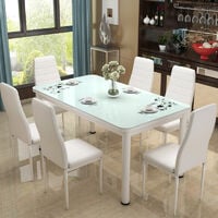 Livingandhome Set of 6 PU Leather Padded Seat Metal Legs Dining Chair, White