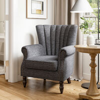 Livingandhome Pleated Wingback Armchair Tub Chair with Thickened Cushion, Dark Grey