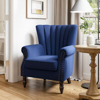 Livingandhome Pleated Wingback Armchair with Cushion,Blue