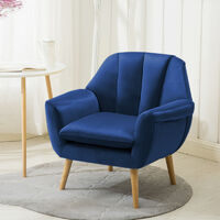 Scalloped Back Velvet Soft Armchair Tub Wing Chair, Blue