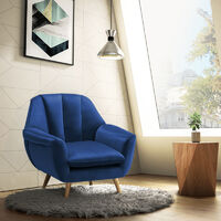 Scalloped Back Velvet Soft Armchair Tub Wing Chair, Blue