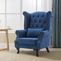 Livingandhome Blue Chesterfield High Wingback Armchair Fabric Chair