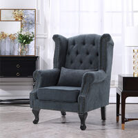 Livingandhome Chesterfield Queen High Back Armchair with Thick Cushion and Lumbar Pillow, Grey