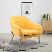 Velvet Scallop Back Armchair with Detachable Cushion, Yellow