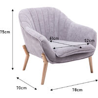Livingandhome Velvet Scallop Back Armchair with Detachable Cushion, Light Grey