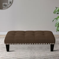 Livingandhome 71CM Linen Buttoned Studded Edge Footstool, Brown