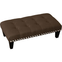 Livingandhome 71CM Linen Buttoned Studded Edge Footstool, Brown