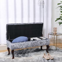 Curshed Velvet Ottoman Pouffe Stool Footstool Storage Box Unit Bench Grey