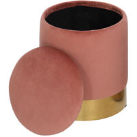 Livingandhome 36CM Round Velvet Ottoman Storage Footstool Rose Gold Metal Base, Pink