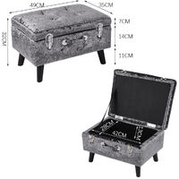 Livingandhome 49CM Crushed Velvet Buttoned Storage Footstool Suitcase Design, Dark Grey