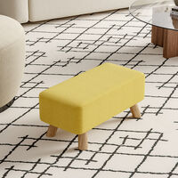 Fabric Wooden Footstool Ottoman Pouffe Padded Seat Stool Foot Rest Yellow