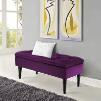 Livingandhome Buttoned Velvet Ottoman Storage Footstool, Purple