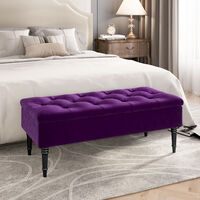 Livingandhome Buttoned Velvet Ottoman Storage Footstool, Purple