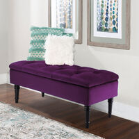 Upholstered Storage Bench Ottoman Piano Seat Hallway Bedroom Long Stool Purple
