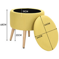Yellow Storage Footstool Ottoman Linen Fabric Pouffe Chair