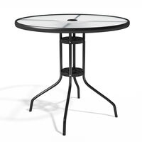 Garden Outdoor Large Bistro Dining Glass Table with Parasol Hole Tables 4 Seater 80 x 72 cm