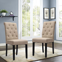 Livingandhome Set of 2 Linen Buttoned Padded Dining Chair, Cream