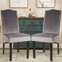 Livingandhome Set of 2 Velvet Studded High Back Dining Chair, Grey