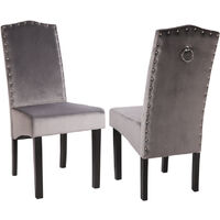 Livingandhome Set of 2 Velvet Studded High Back Dining Chair, Grey